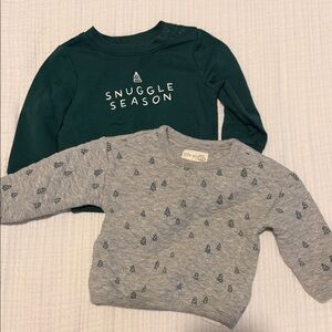 Cat & Jack Green "Snuggle Season" Top & Gray Tree-Print Little Planet Sweatshirt